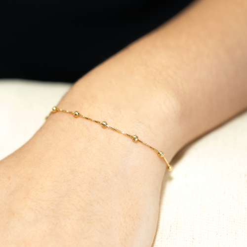 Pulseira Veneziana Bolinha  Em Ouro Amarelo Maciça 15cm 