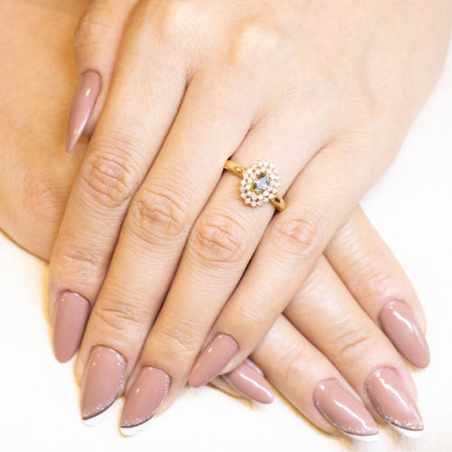 Anel Halo Em Ouro Amarelo Com 1 Safira Verde Oval