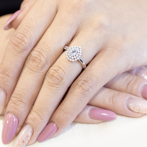 Anel Halo Em Ouro Branco Com 1 Água-marinha Gota