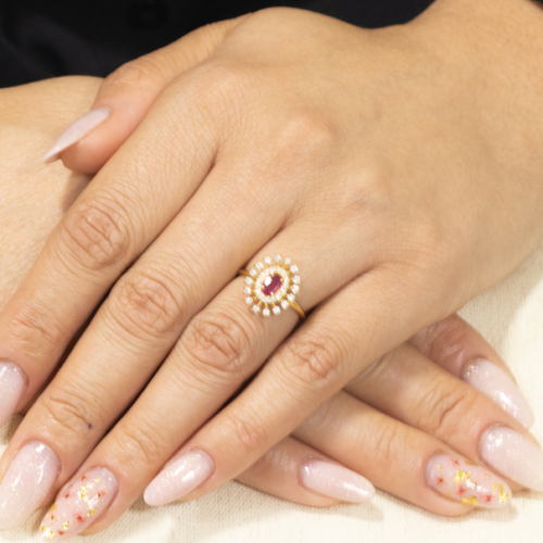 Anel Sol Em Ouro Amarelo Com 1 Rubi Oval 