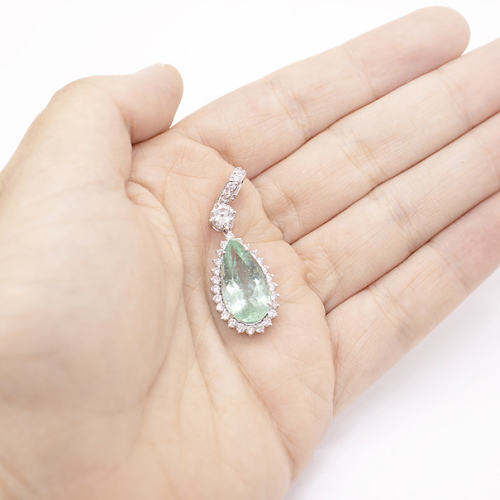 Pingente Pendant Em Ouro Branco  Com 1 Esmeralda  Gota  5.40ct 