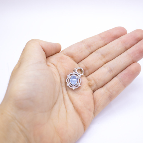Pingente Pendant Em Ouro Branco  Com 1 Turmalina Paraíba  Oval  1.35ct 