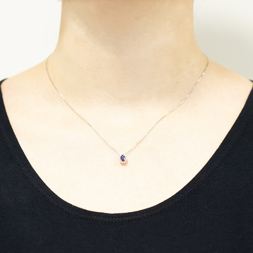 Gargantilha Fianda Em Ouro Branco 45cm Com 1 Safira Azul Oval 