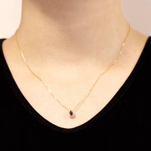 Gargantilha Fianda Em Ouro Amarelo 45cm Com 1 Safira Azul Oval