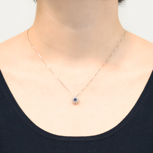 Gargantilha Sol Em Ouro Branco 45cm Com 1 Safira Azul Redondo