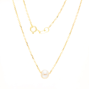 Gargantilha   Em Ouro Amarelo 45cm  Com Pérola 