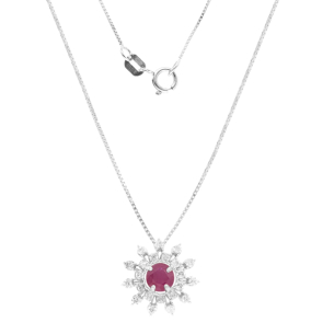 Gargantilha Sol Em Ouro Branco 45cm Com 1 Rubi