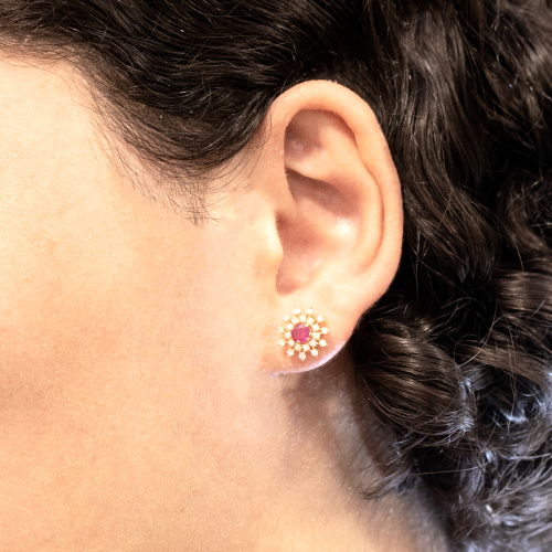 Brinco Sol Em Ouro Com 2 Pedras 