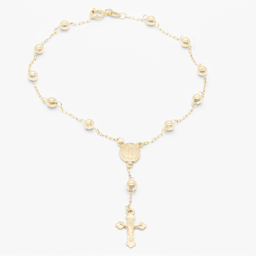 Pulseira Terço Em Ouro Amarelo 18cm