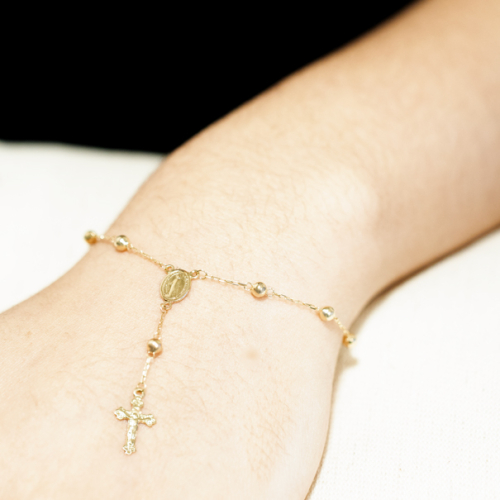 Pulseira Terço Em Ouro Amarelo 18cm 