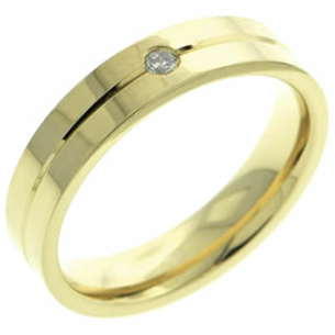 Aliança Anatomica Em Ouro Amarelo 4.20mm Com 1 Diamante Redondo