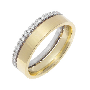 Aliança Anatomica Em Ouro Bicolor 5.70mm Com 44 Diamantes Redondo 	