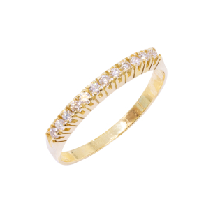 Meia Aliança Em Ouro Amarelo 2.50mm Com 12 Diamantes Redondo 0.18ct