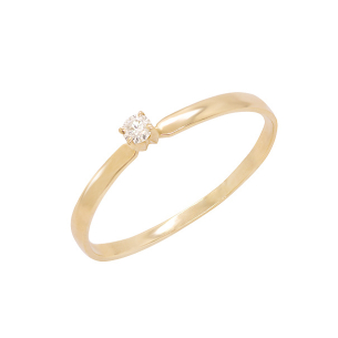 Anel Solitário Em Ouro Amarelo Com 1 Diamante Redondo 0.05ct