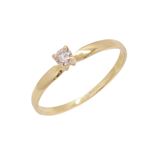 Anel Solitário Em Ouro Amarelo Com 1 Diamante Redondo 0.10ct