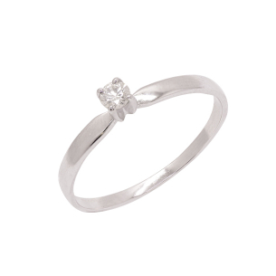 Anel Solitário Em Ouro Branco Com 1 Diamante Redondo 0.10ct