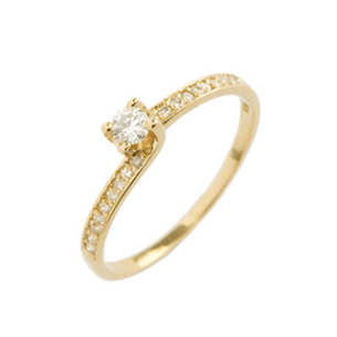 Anel Solitário Em Ouro Amarelo Com 1 Diamante Redondo 0.10ct E Com 18 Diamantes Redondo 0.18ct