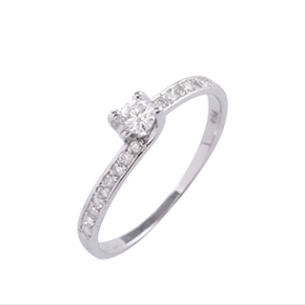 Anel Solitário Em Ouro Branco Com 1 Diamante Redondo 0.10ct E Com 18 Diamantes Redondo 0.18ct