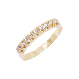 Meia Aliança Em Ouro Amarelo Com 9 Diamantes Redondo