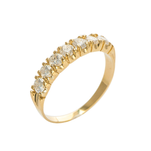 Meia Aliança Em Ouro Amarelo Com 7 Diamantes Redondo 0.70ct