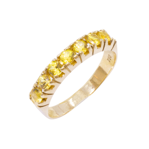 Meia Aliança Em Ouro Amarelo 3.50mm Com 7 Safiras Amarelas