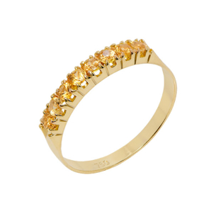 Meia Aliança Em Ouro Amarelo Com 8 Safiras Amarelas Redondo 0.55ct