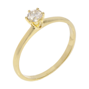 Anel Solitário Em Ouro Amarelo Com 1 Diamante Redondo 0.30ct