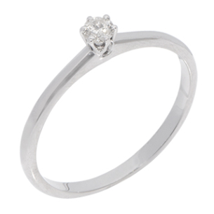 Anel Solitário Em Ouro Branco Com 1 Diamante Redondo 0.10ct 