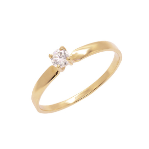 Anel Solitário Em Ouro Amarelo Com 1 Diamante Redondo 0.15ct