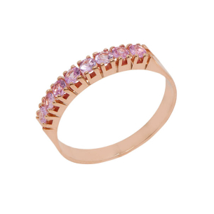 Meia Aliança Em Ouro Rosé 3.50mm Com 7 Safiras Rosas Redondo