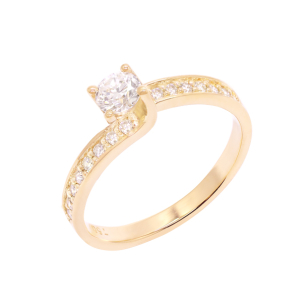 Anel Solitário Em Ouro Amarelo Com 1 Diamante Redondo 0.20ct E Com 18 Diamantes Redondo 0.14ct