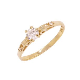 Anel Solitário Em Ouro Amarelo 1.50mm Com Zircônia Branca
