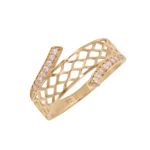Anel Quadrado Em Ouro Amarelo 5.00mm Com Zircônia Branca 