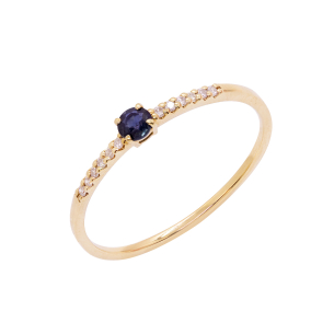 Anel Aparador Em Ouro Amarelo Com 1 Safira Azul Redondo