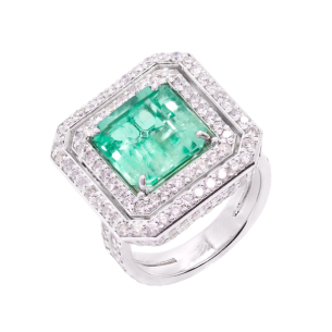 Anel Halo Em Ouro Branco Com 1 Esmeralda 4.78ct