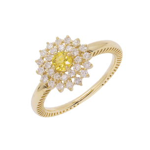Anel Halo Em Ouro Amarelo  Com 1 Safira Amarela 16