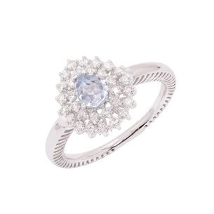 Anel Halo Em Ouro Branco Com 1 Água-marinha Gota