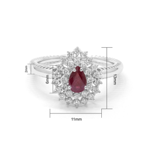 Anel Halo Em Ouro Branco Com 1 Rubi Gota