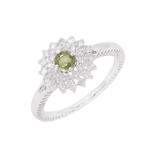 Anel Halo Em Ouro Branco  Com 1 Safira Verde 16