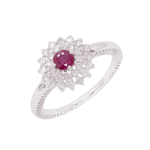 Anel Halo Em Ouro Branco  Com 1 Rubi 16