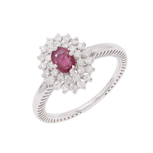 Anel Halo Em Ouro Branco Com 1 Rubi Oval