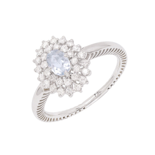 Anel Halo Em Ouro Branco Com 1 Água-marinha Oval