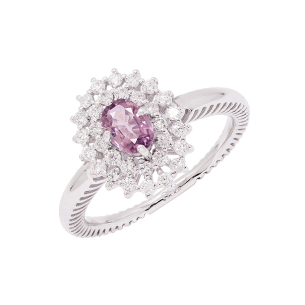 Anel Halo Em Ouro Branco  Com 1 Safira Roxa Oval 16