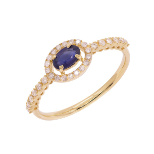 Anel Fianda Em Ouro Amarelo  Com 1 Safira Azul  Oval 16