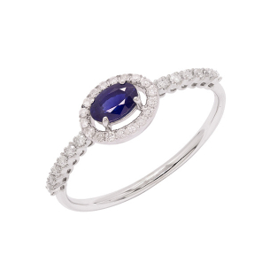 Anel Fianda Em Ouro Branco  Com 1 Safira Azul  Oval 16