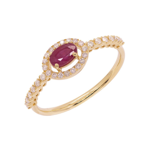 Anel Fianda Em Ouro Amarelo  Com 1 Rubi  Oval 16