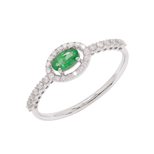 Anel Fianda Em Ouro Branco Com 1 Esmeralda Oval 	  