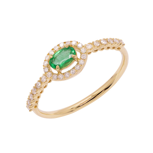 Anel Fianda Em Ouro Amarelo  Com 1 Esmeralda  Oval 16