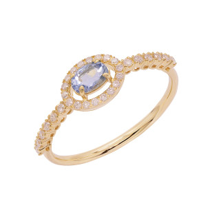 Anel Fianda Em Ouro Amarelo  Com 1 Água-marinha  Oval 11