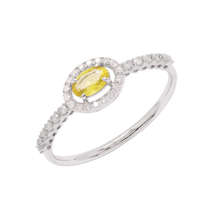 Anel Fianda Em Ouro Branco  Com 1 Safira Amarela  Oval 10